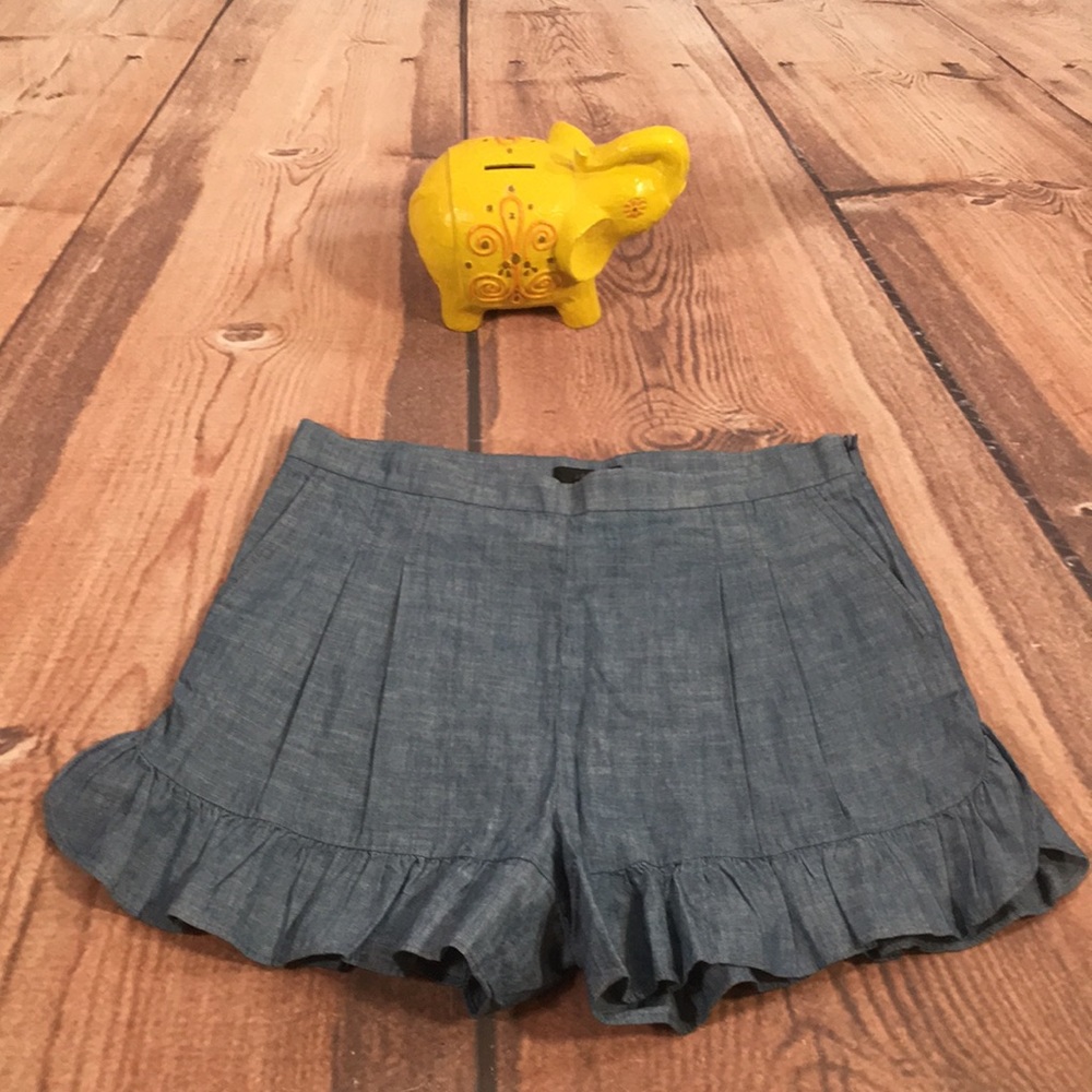 J. Crew Chambray Ruffle Hem Casual Denim Shorts